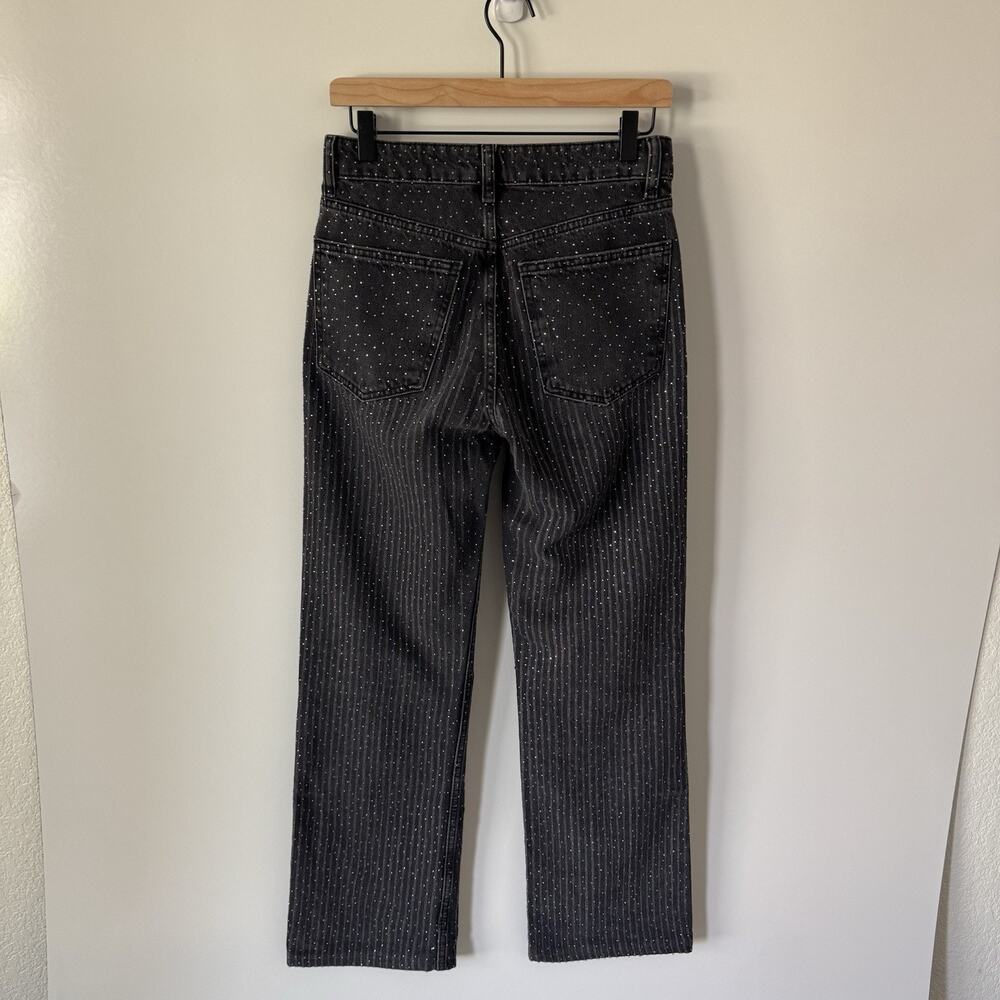 Zara Rhinestone Embellished Black Denim Jeans Size 4 Sparkly Wide Leg Glam EUC - Picture 5 of 9